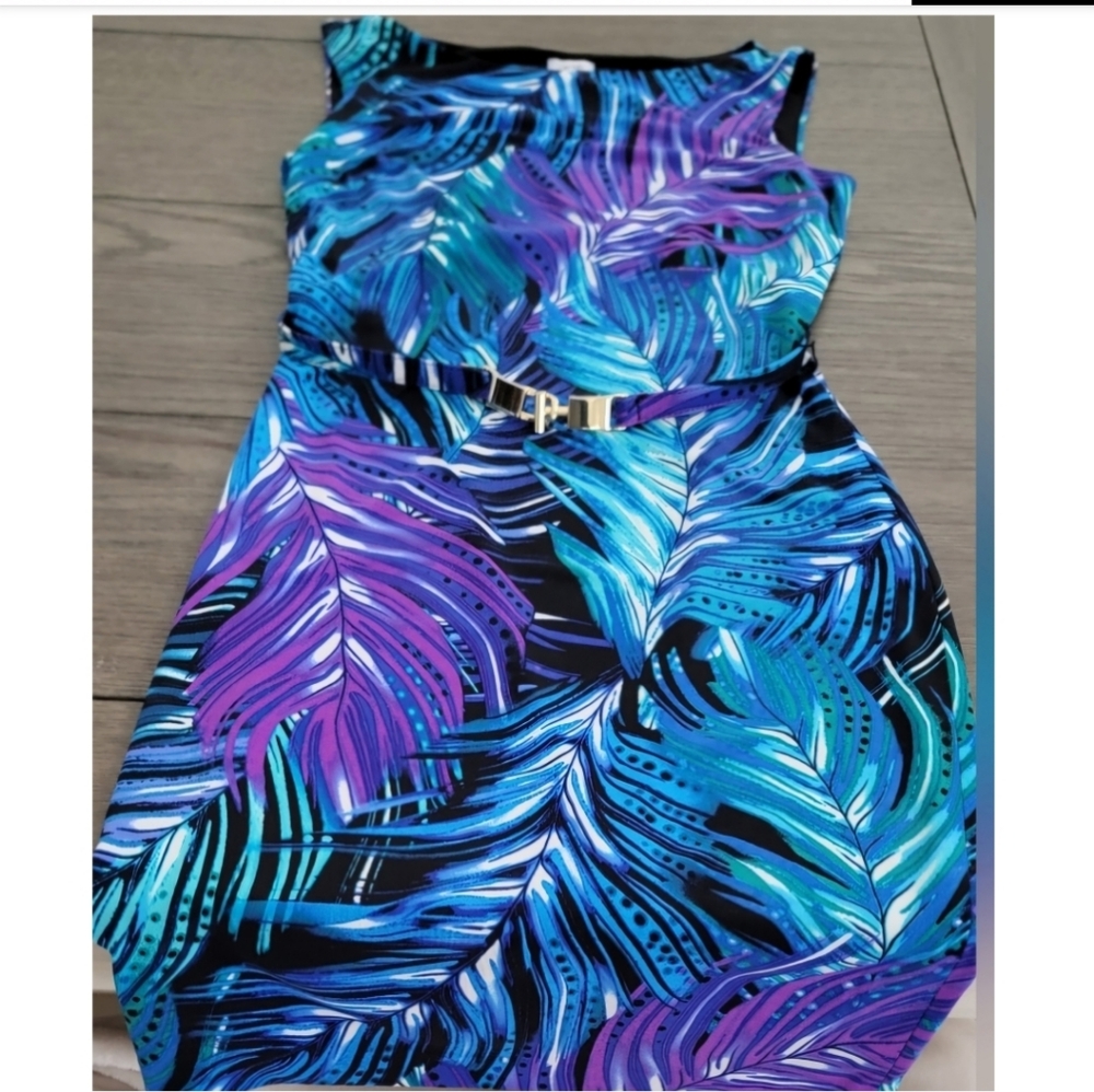 Cache Blue 💙 Purple 💜 Sleeveless Belted Stretch Teresy Bodycon Dress, Size M - Picture 5 of 14